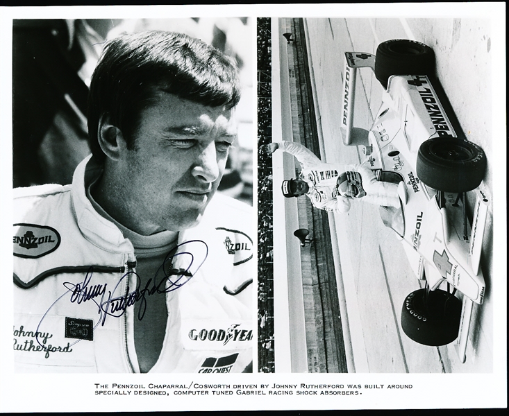 Autographed Johnny Rutherford Auto Racing B/W 8” x 10” Promotional Photo