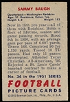 1951 Bowman Fb- #34 Sammy Baugh, Redskins