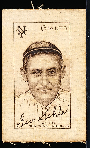 1910 S74 Baseball Silk- Geo. Schlei, NY Giants- Turkey Red Backing