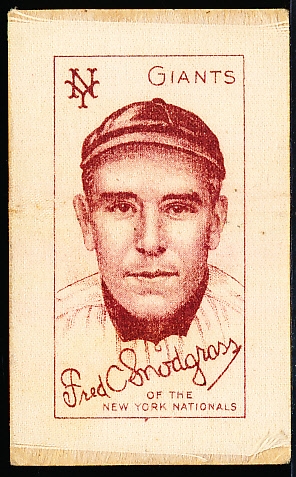 1910 S74 Baseball Silk- Fred Snodgrass, NY Giants- Turkey Red Backing