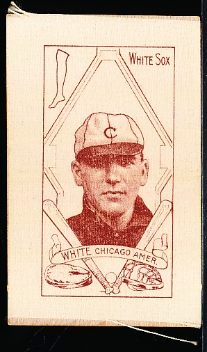 1910 S74 Baseball Silk- White, Chicago Amer- Turkey Red Backing