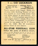1948 Leaf Football- #1 Sid Luckman, Bears- Cream Back