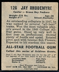 1949 Leaf Football- #126 Jay Rhodemyre, Packers