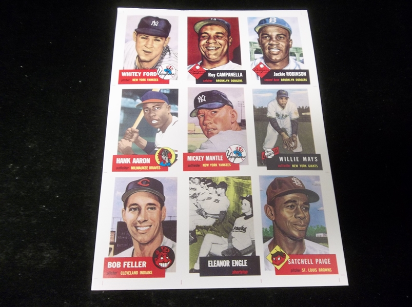 1991 Topps Archives ’53 Baseball “Pre-Production Sample” 9-Card Uncut Sheet with Mantle!