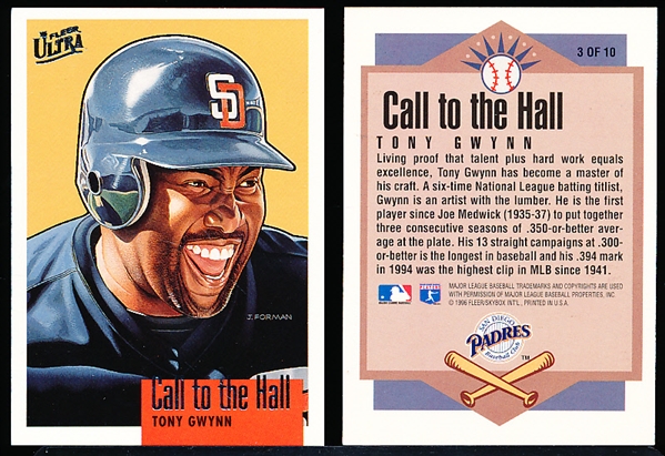 1996 Ultra Bb- “Call to the Hall” Insert- #3 Tony Gwynn, Padres- 20 Cards