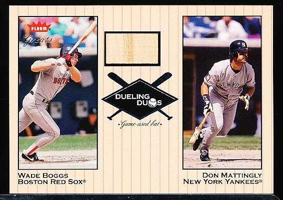 2002 Greats of the Game Bb- “Dueling Duos Game Used Single”- #DD-WB1 Wade Boggs Bat (Red Sox)/ Mattingly (Yankees)