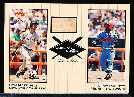 2002 Greats of the Game Bb- “Dueling Duos Game Used Single”- #DD-DM1 Mattingly Bat (Yankees)/ Puckett (Twins)