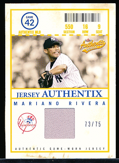 2005 Fleer Authentix Bb- “Jersey Authentix”- #JA-MR2 Mariano Rivera, Yankees- #73/75
