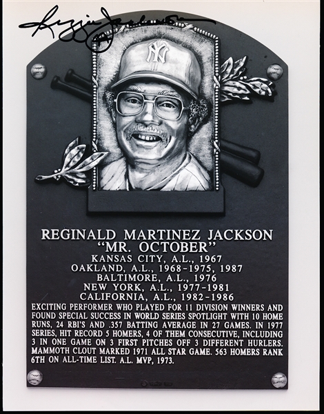 Reggie Jackson (Yankees) Autographed B & W HOF Induction Plaque 8x10” Photo
