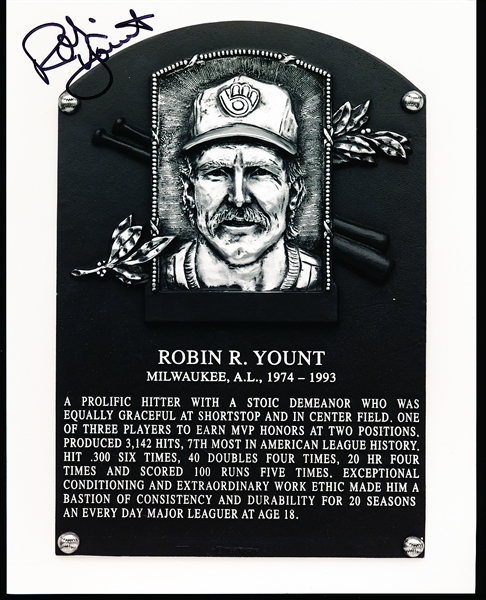 Robin Yount (Brewers) Autographed B & W HOF Induction Plaque 8x10” Photo