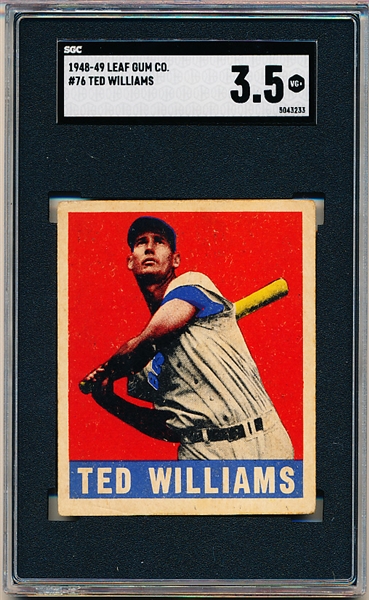1948-49 Leaf Baseball- #76 Ted Williams, Red Sox- SGC 3.5 (VG+)