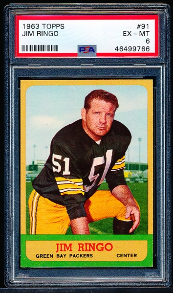 1963 Topps Football- #91 Jim Ringo, Packers- PSA Ex-Mt 6