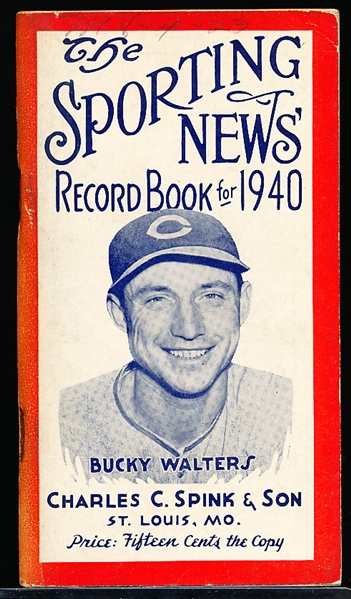 1940 The Sporting News Record Book Bsbl.- Bucky Walters Cover