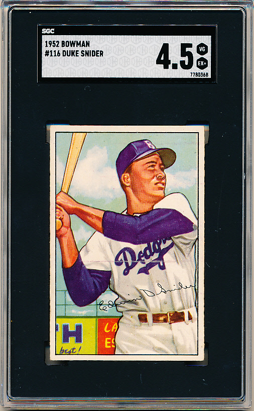 Lot Detail - 1952 Bowman Baseball- #116 Duke Snider, Dodgers- SGC 4.5 ...