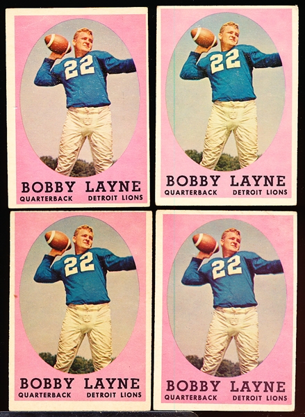 1958 Topps Fb- #2 Bobby Layne, Lions- 4 Cards