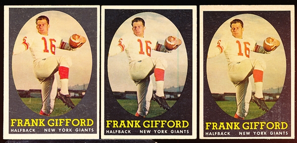 1958 Topps Fb- #73 Frank Gifford, Giants- 3 Cards