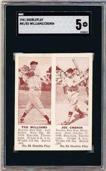 1941 Double Play Baseball- #81 Ted Williams/ #82 Joe Cronin- SGC 5 (EX)