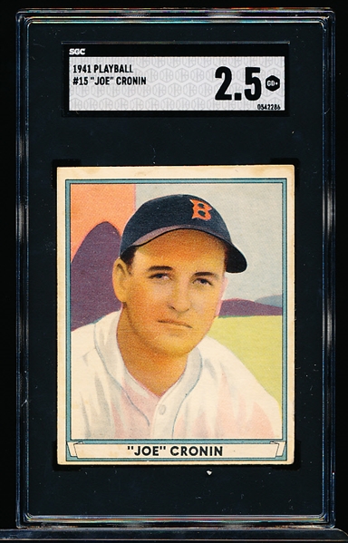 1941 Playball Baseball- #15 Joe Cronin, Red Sox- SGC 2.5 (Good+)