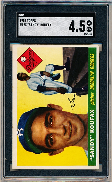 1955 Topps Baseball- #123 Sandy Koufax, Dodgers- Rookie! SGC 4.5 (Vg-Ex+)