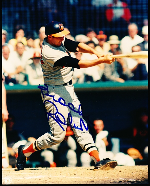 Autographed Brooks Robinson Baltimore Orioles MLB Color 8” x 10” Game Action Batting Photo