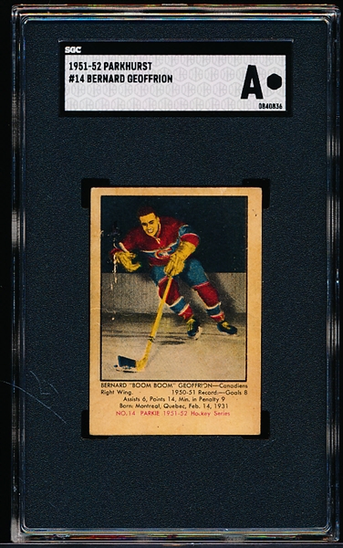 1951-52 Parkhurst Hockey- #14 Bernie Geoffrion RC, Montreal- SGC A (Authentic)