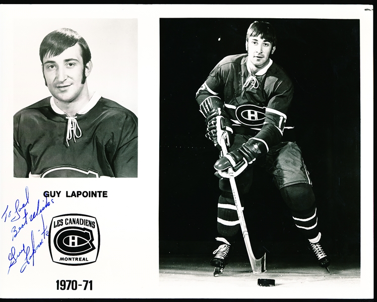 Autographed 1970-71 Guy Lapointe Montreal Canadiens NHL Team Issued B/W 8” x 10” Photo