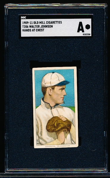 1909-11 T206 Baseball- Walter Johnson, Washington- Hands at Chest- SGC A (Authentic)- Old Mill back