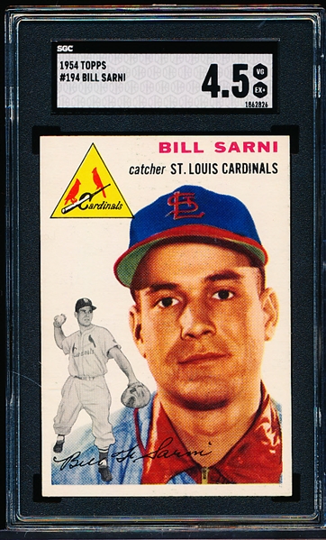 1954 Topps Baseball- #194 Bill Sarni, Cardinals- SGC 4.5 (Vg-Ex+)