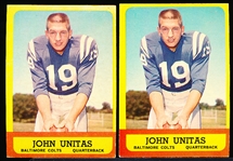 1963 Topps Fb- #1 John Unitas, Colts- 2 Cards