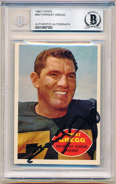 Autographed 1960 Topps Ftbl. #56 Forrest Gregg RC- Beckett Certified/ Slabbed