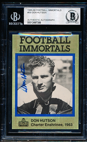 Autographed 1985-88 Football Immortals #59 Don Hutson- Beckett Certified/ Slabbed