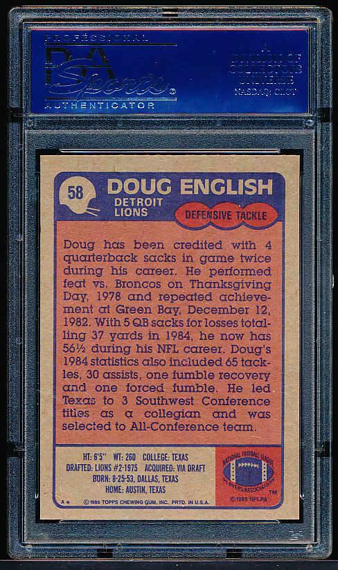 1985 Topps Football Card #58 Doug English – Detroit Lions