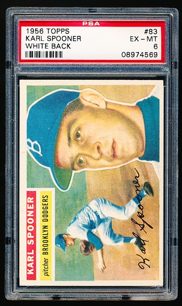 1956 Topps Baseball- #83 Spooner, Brooklyn- PSA Ex-Mt 6- White Back