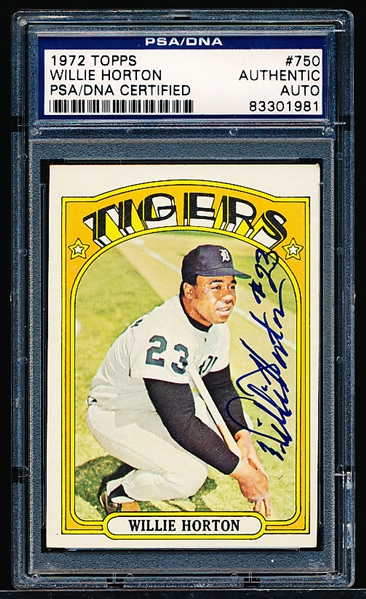 Autographed 1972 Topps Bsbl. #750 Willie Horton- High #- PSA/ DNA Certified/ Slabbed