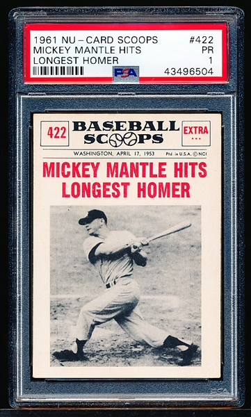 1961 Nu Card Bb Scoops- #422 Mickey Mantle Homer- PSA Poor 1