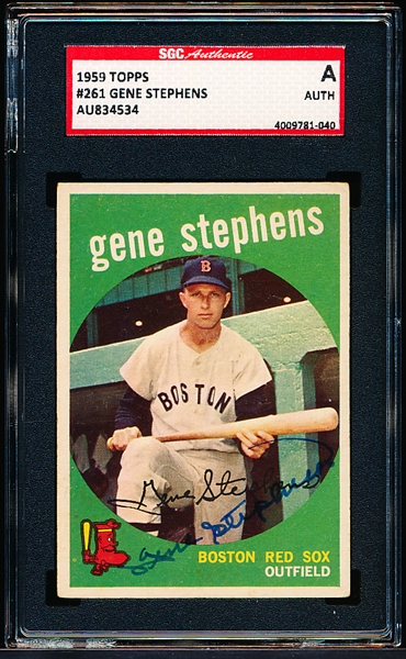 1959 Topps Baseball Autographed Card- #261 Gene Stephens - SGC Certified & Encapsulated