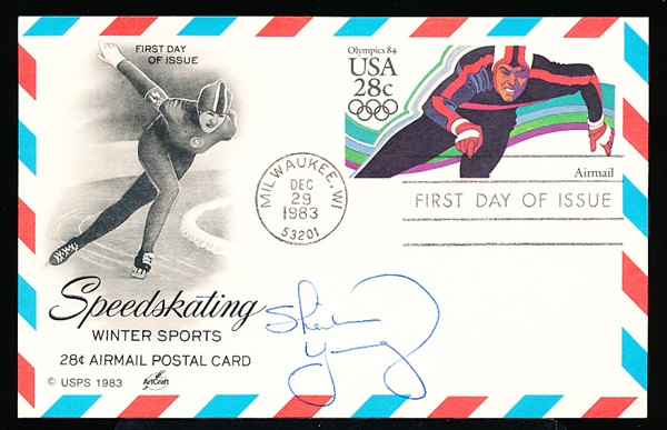 Autographed December 29, 1983 ArtCraft Speedskating Olympics FDI Postcard- Signed by 3-Time Speedskating Olympic Medalist Sheila Young