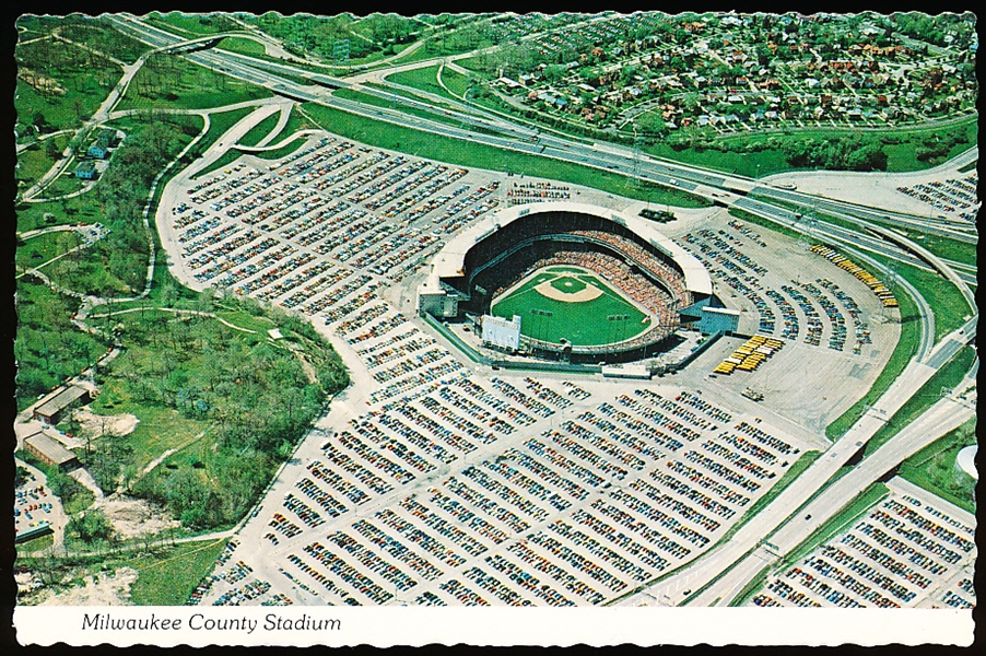 Schofield Souvenir & Postcard Co. “MW-21, P317555: Milwaukee County Stadium” Deckle Edge Chrome Postcard