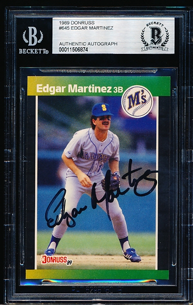 Autographed 1989 Donruss Bsbl. #645 Edgar Martinez- Beckett Certified/ Slabbed