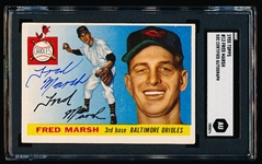 Autographed 1955 Topps Baseball- #13 Fred Marsh, Baltimore- SGC Certified & Encapsulated