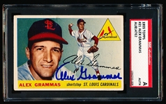 Autographed 1955 Topps Baseball- #21 Alex Grammas, Cardinals- SGC Certified & Encapsulated