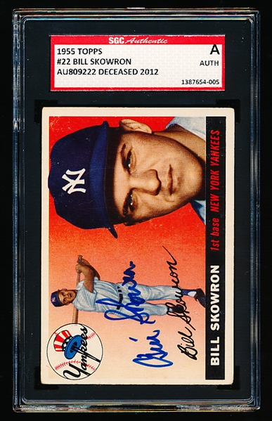 Autographed 1955 Topps Baseball- #22 Bill Skowron, Yankees- SGC Certified & Encapsulated