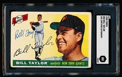 Autographed 1955 Topps Baseball- #53 Bill Taylor, Giants- SGC Certified & Encapsulated