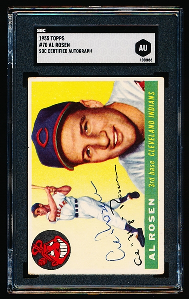 Autographed 1955 Topps Baseball- #70 Al Rosen, Cleveland- SGC Certified & Encapsulated