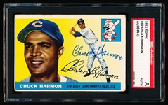 Autographed 1955 Topps Baseball- #82 Chuck Harmon, Reds- SGC Certified & Encapsulated