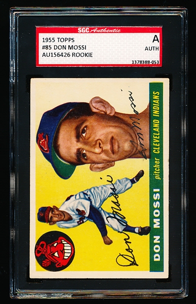 Autographed 1955 Topps Baseball- #85 Don Mossi, Cleveland Rookie Card!- SGC Certified & Encapsulated