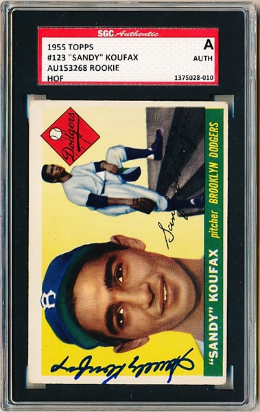 Autographed 1955 Topps Baseball-#123 Sandy Koufax Rookie! - SGC Certified & Encapsulated