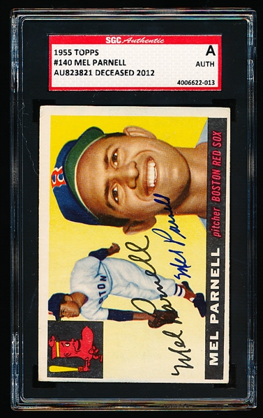 Autographed 1955 Topps Baseball-#140 Mel Parnell, Red Sox- SGC Certified & Encapsulated