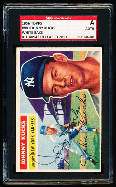 Autographed 1956 Topps Baseball- #88 Johnny Kucks, New York Yankees- SGC Certified & Encapsulated