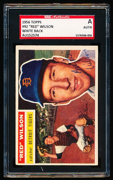 Autographed 1956 Topps Baseball- #92 Red Wilson, Tigers- SGC Certified & Encapsulated